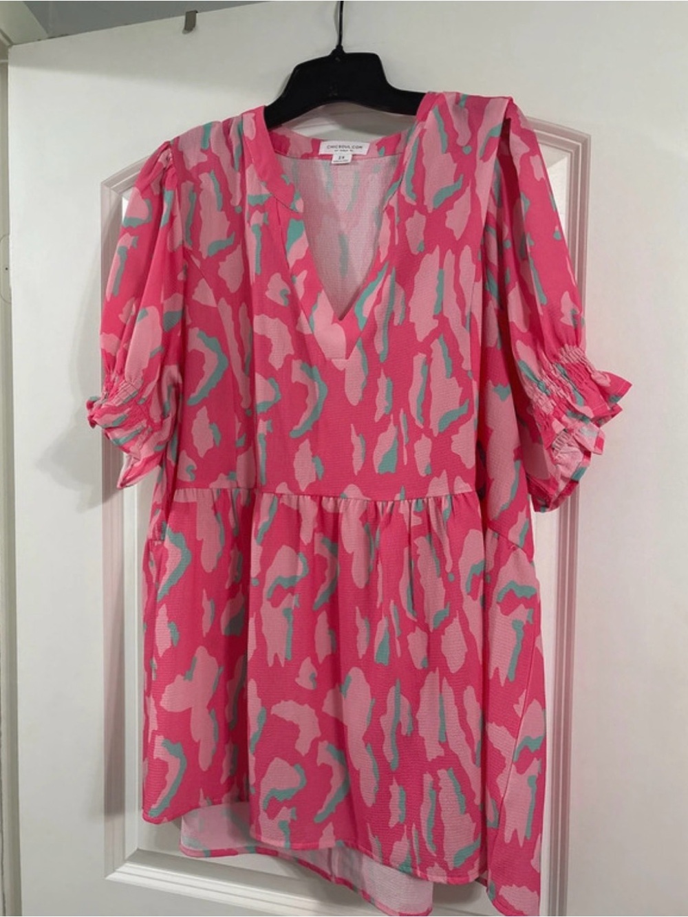 Pink Abstract Print V-Neck Blouse